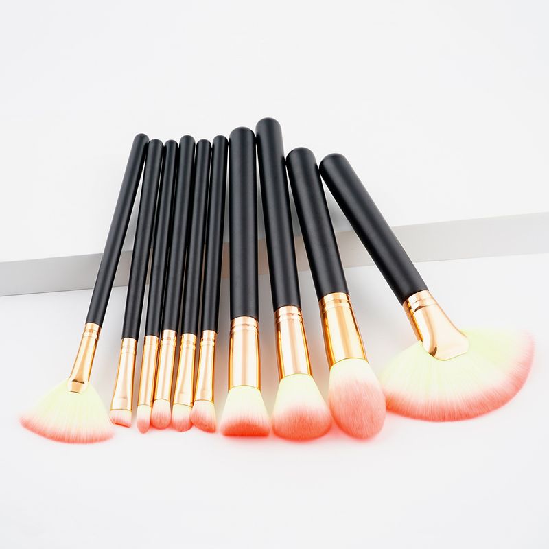 10 pcs makeup brushes makeup tools set large fan brush wooden handle (7 colors in total GUJHUI_voghion.com