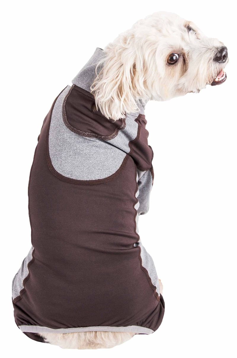 Pet Life Active 'Warm-Pup' Heathered Performance 4-Way Stretch Two-Toned Full Body Warm Up_voghion.com