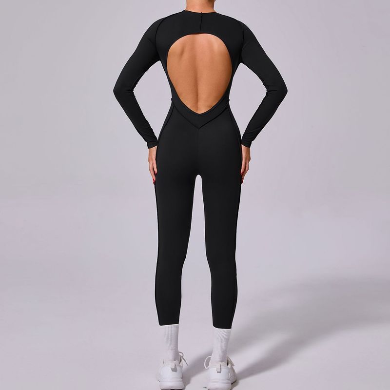 Tongfei New Winter One-Piece Sports Yoga Suit Backless Sleeve Long Pants Bodysuit Tight-Fitting 10122_voghion.com