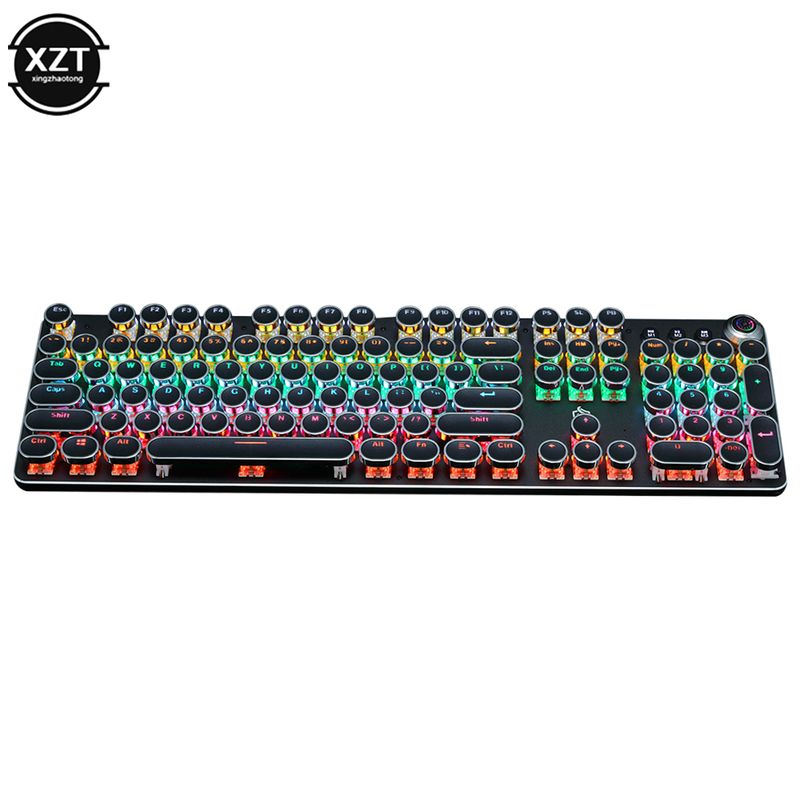 Mechanische Gaming-Tastatur, Retro-Punk, USB-Kabel, LED, 23 Modi, RGB-Hintergrundbeleuchtung, Schalter, 104 Tasten, Volltastatur, grüne Achse für_voghion.com