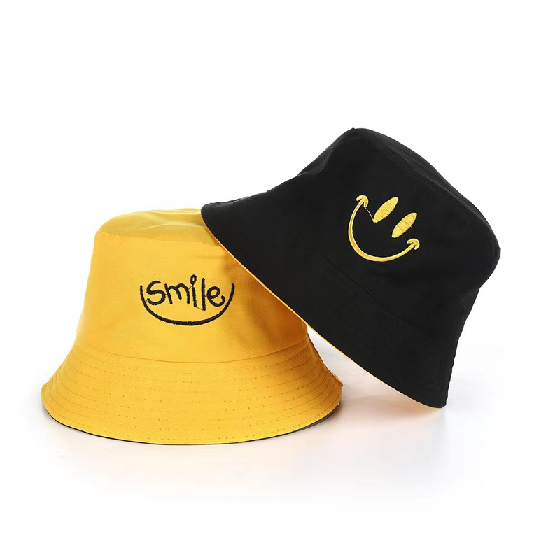 Women's Double-sided Embroidered Smiley Fisherman Hat Wholesale Double Sided with Basin Cap Seasonal Sun Hat Bucket Hat_voghion.com