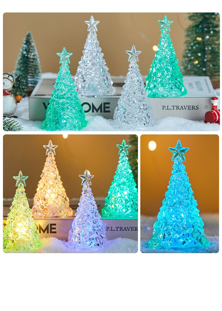 Luce notturna a LED con albero di Natale in cristallo luminoso - Decorazione natalizia per casa, ufficio e regalo (luce verde/trasparente, colorata/calda)_voghion.com