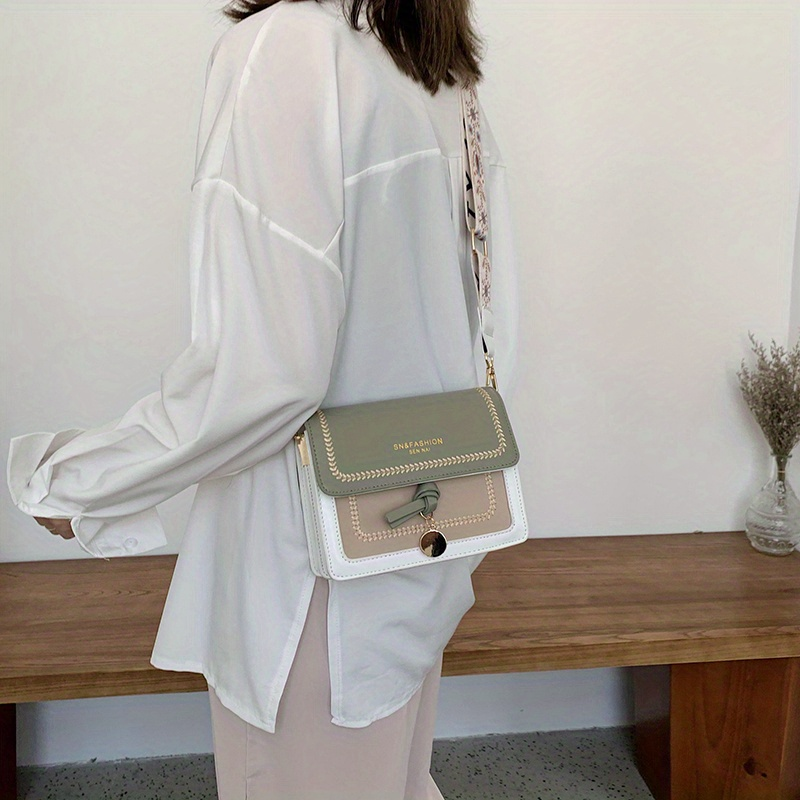 Borsa a tracolla con patta alla moda, borsa a tracolla con fibbia decorativa da donna con cinturino largo_voghion.com