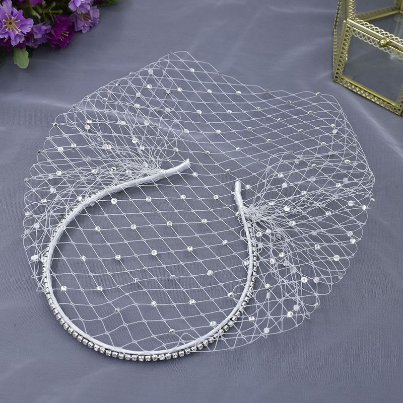 Faixa de cabelo com véu de cristal brilhante para mulheres - elegante acessório de cabeça para noivas com malha densa de strass, perfeito para casamentos, festas e ocasiões especiais_voghion.com