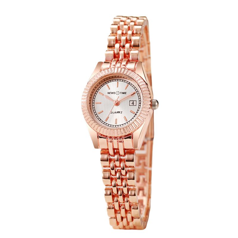 Çelik Bantlı Kadınlar İçin Basit ve Zarif Klasik Çok Yönlü Altın Kuvars Saat_voghion.com