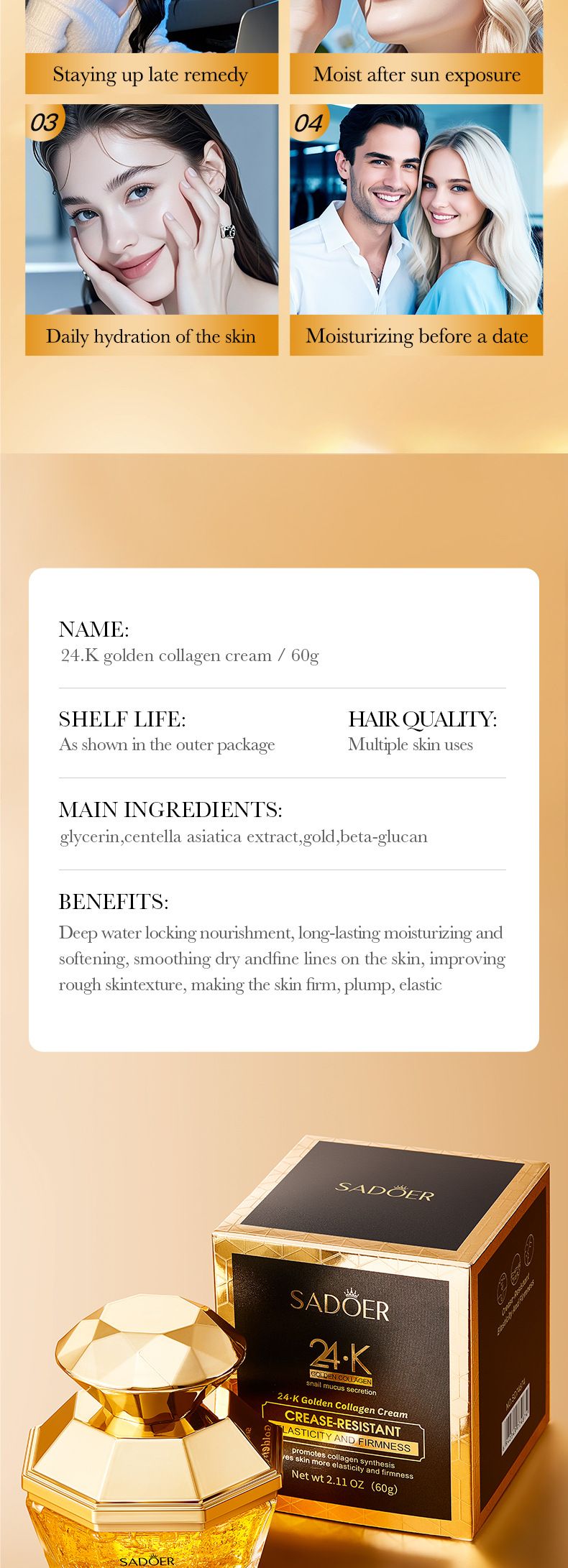 24·K Gold Face 60g Moisturizing And Rejuvenating Hydrating Collagen Cream Skincare Product_voghion.com