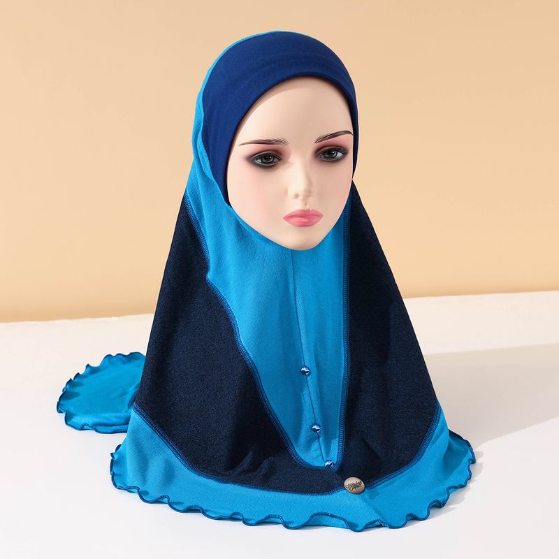 Women's Hijab summer new headscarf denim contrast color stitching style pullover headscarf ladies headscarf_voghion.com