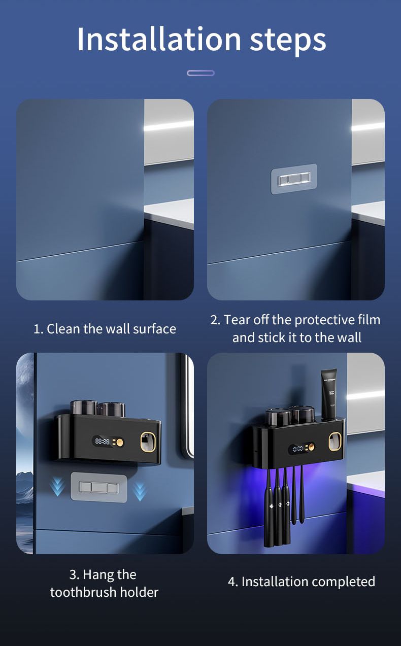 UV Smart Toothbrush Holder Sterilizer Electric Drying Storage Rack Wall-Mounted No Drilling Required_voghion.com