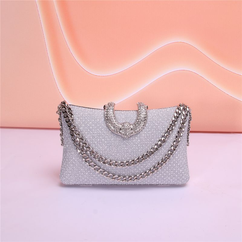 New Fine Glitter Double Chain Decoration Metal Pillow Shaped Handbag Party_voghion.com