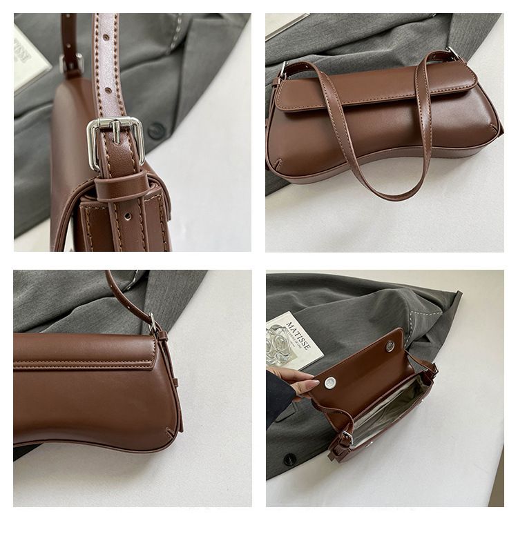 Stylowa damska torba na ramię ze skóry PU w stylu retro z regulowanym paskiem, z klapką na górze, do codziennego użytku, modna torba typu hobo w kolorze czarnym, czerwonym i brązowym_voghion.com