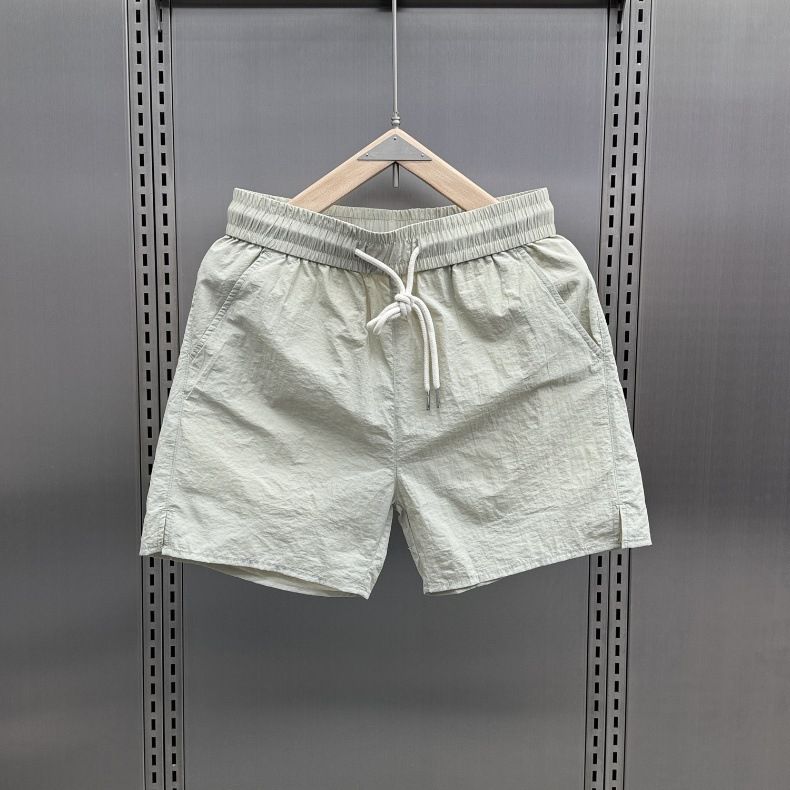 Men's Summer Ice Silk Quick-Dry Shorts Trendy Casual 3/4 Length Cargo Shorts With Drawstring, Unisex Beach Pants (Black, Khaki, Purple, Green, Gray)_voghion.com