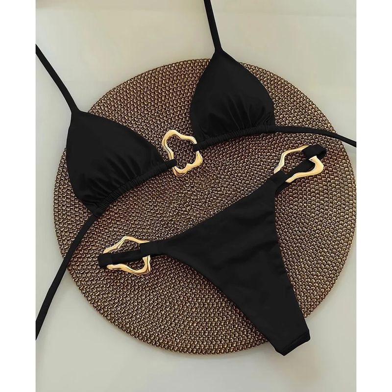 2024 Novo Biquíni Sexy Cor Sólida Lace Up Split Maiô Feminino_voghion.com