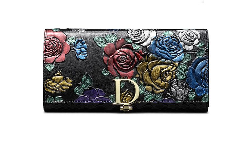 Portafoglio lungo retrò in vera pelle da donna D Eming, con pochette, portamonete_voghion.com