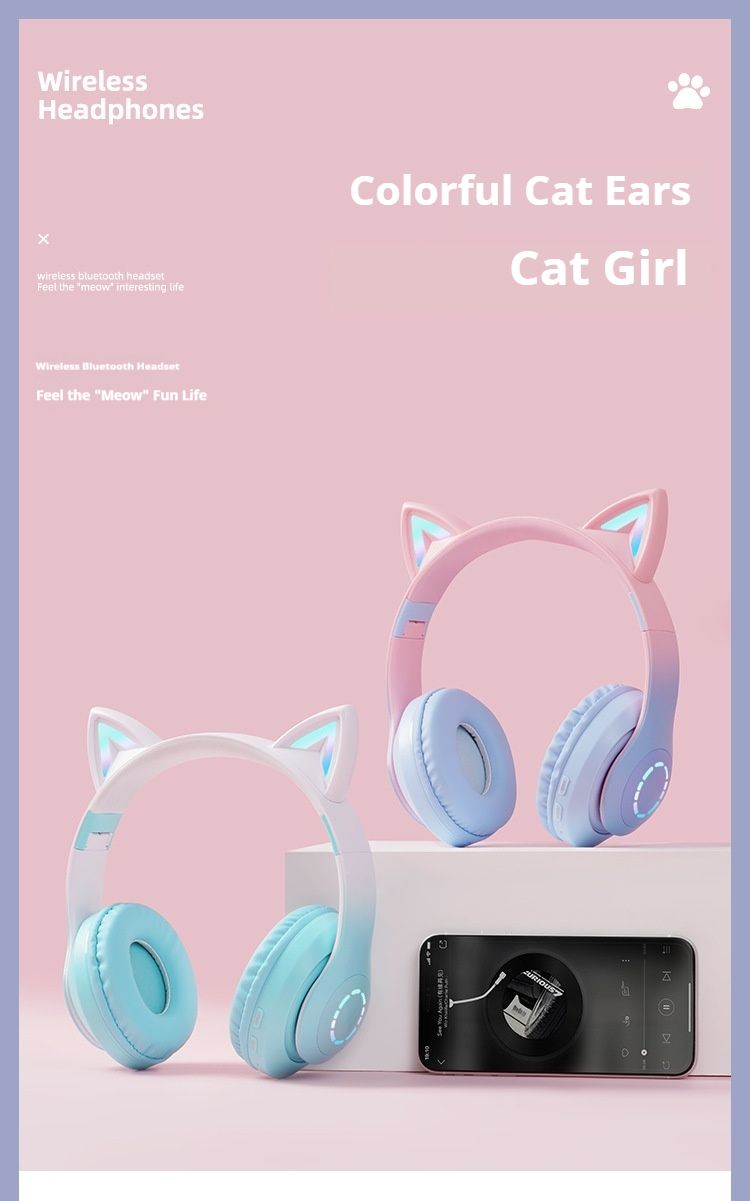 Nuovo B39 PRO Cat Ear Glow Game Wireless Gradient Color Headworn Auricolari Bluetooth Auricolari da gioco_voghion.com
