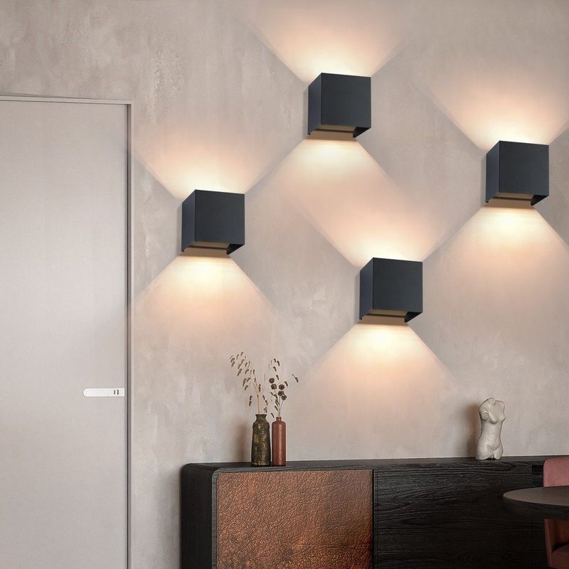 Glitzerlife LED Wandleuchte Aussen Wandlampe - Innen Schwarz Lampe Up Down Wand Leuchten Moderne Außenlampe IP65 Wasserdicht Einstellbarer Strahl Flurlampe_voghion.com
