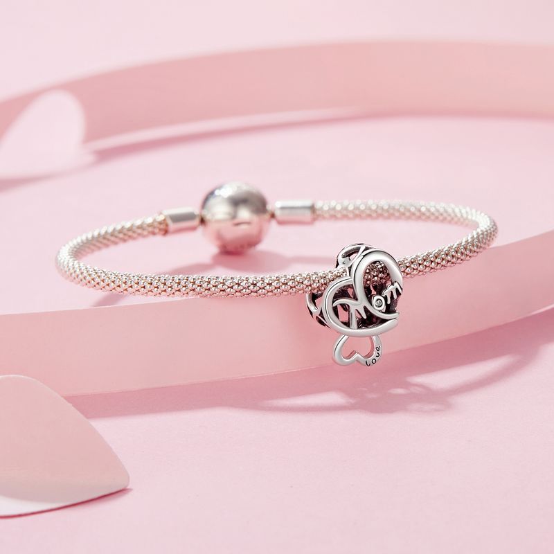 Moederdag Dubbel Hart Charm Sterling Zilveren Charm,SCC3049_voghion.com
