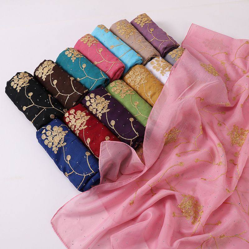 Foulard décoratif en mousseline de soie brodée de diamants pour femme, hijab Hui, fil, offre spéciale_voghion.com