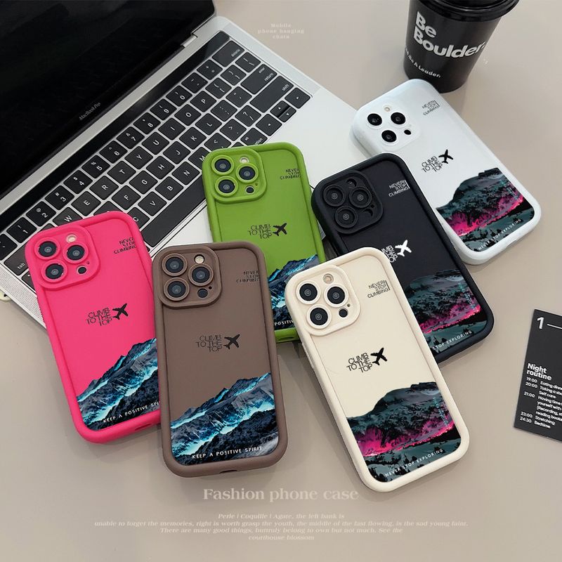 Peak Plane-Telefonhülle für iPhone 16 15 14 Pro Max 13 12 11 XS X XR 7 8 Plus SE 2022 Stoßfeste, matte, weiche Silikon-Stoßstangenabdeckung_voghion.com