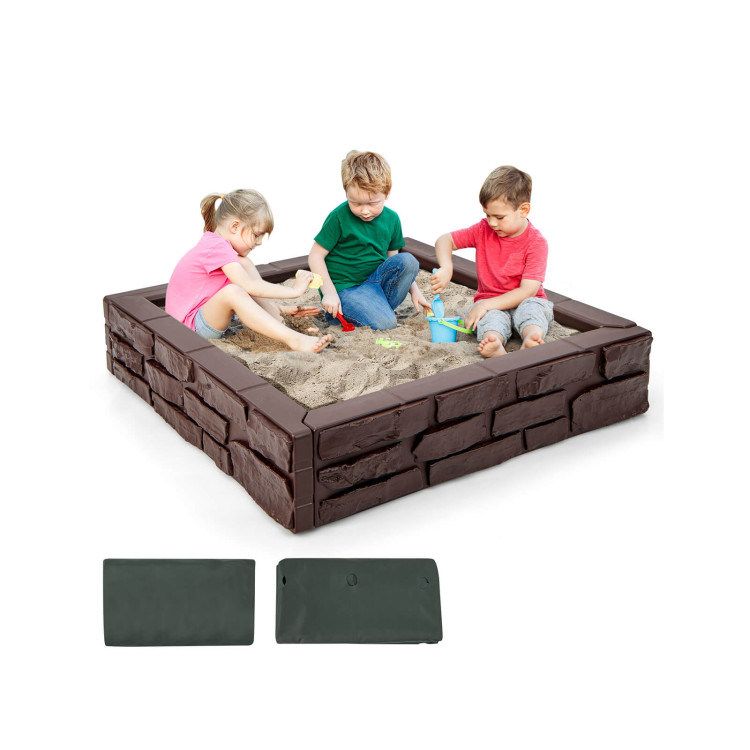 2-In-1 HDPE Kids Sandbox with Cover and Bottom Liner_voghion.com