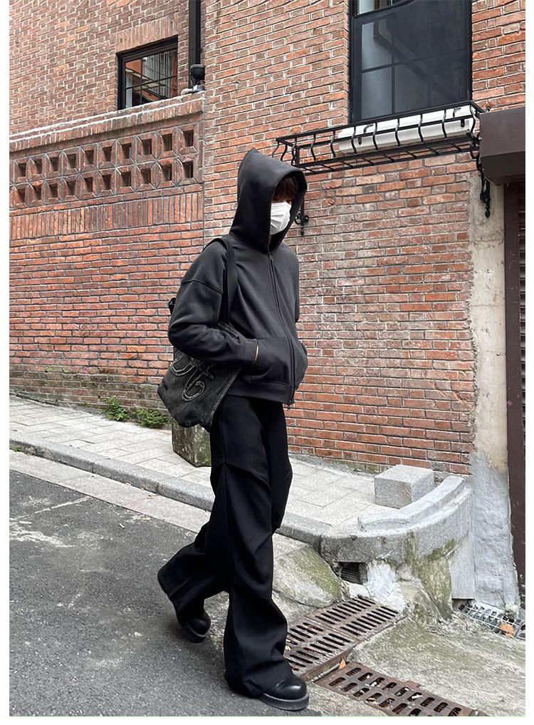 American Style Elastic Waist Loose-fit Casual Trousers 280gm Sensibility Ruffled Wide-leg Pants Men's Tuxedo Suit Pants_voghion.com
