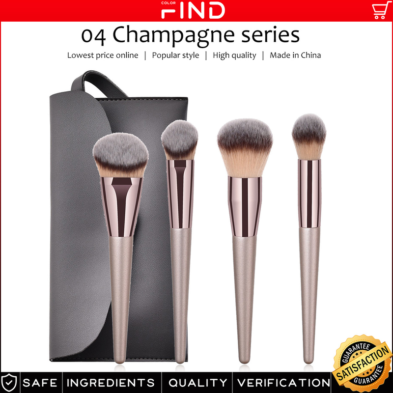 4 stk. sminkekostsett i champagnefarget + kosmetikkveske inkludert pudderkost fra fabrikk direktesalg FINDCOLOR_voghion.com