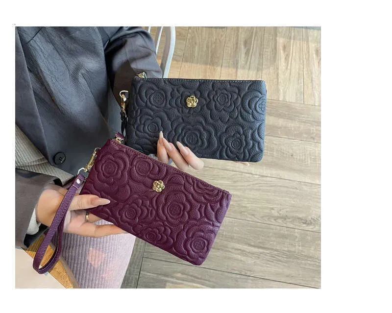Top Layer Cowhide Long Printed Wristlet Bag Fashionable Mom Clutch Classic Trendy Versatile Wallet_voghion.com