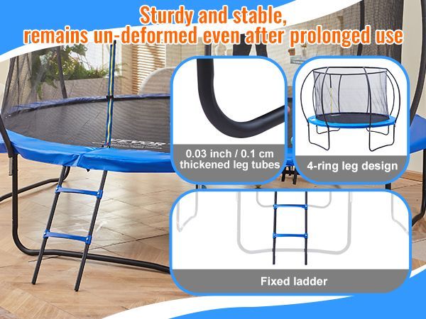 VEVOR 12FT Trampoline, 400 Lbs Trampoline With Enclosure Net, Ladder, And Curved Pole, Heavy Duty Trampoline With Jumping Mat And Spring Cover Padding, Outdoor Recreational Trampolines For Kids Adults_voghion.com