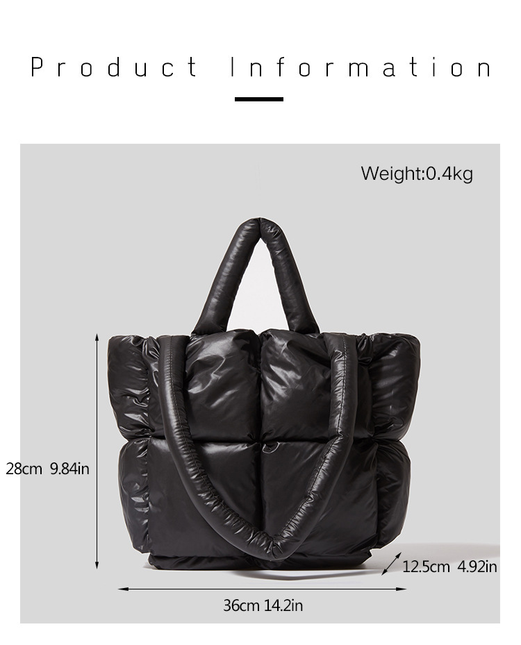 Umhängetasche für Damen, neue Damentasche aus Daunenbaumwolle für Herbst und Winter, einfache Space Bag mit Baumwollfüllung, weiche Handtasche mit karierter Füllung._voghion.com