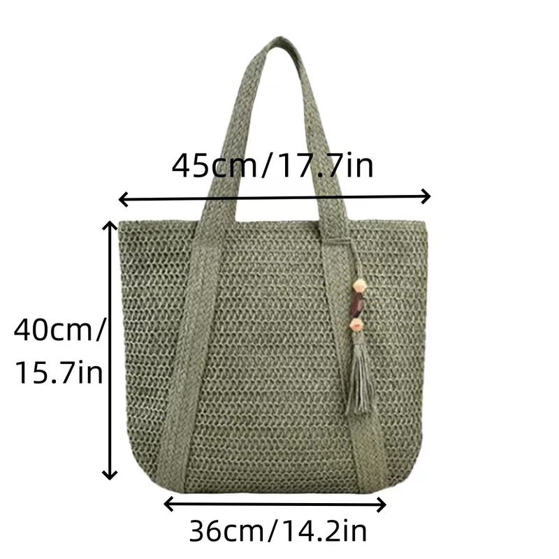 Borsa tote in paglia intrecciata a macchina, stile coreano, da donna, grande capacità, con nappe, da spiaggia_voghion.com