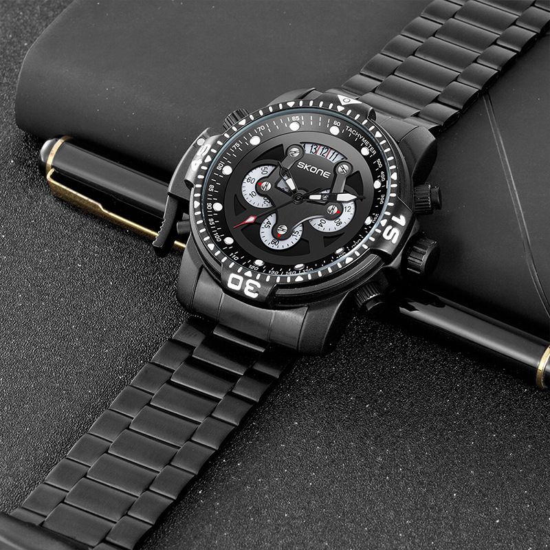 SKONE Time And Space 7468E Men's Quartz Stainless Steel With Three Small Dials Hands Luminous Casual Fashion Watch_voghion.com