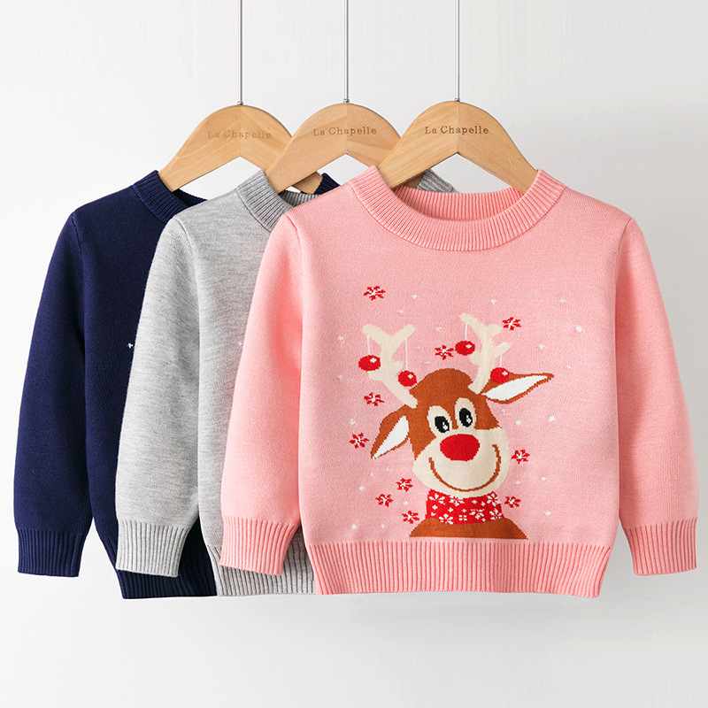 Weihnachtskleidung für Kinder Jungen-Cartoon-Pullover-Pullover für Mädchen Weihnachts-Elch-Pullover für Mädchen Neujahr Herbst/Winter-Pullover_voghion.com