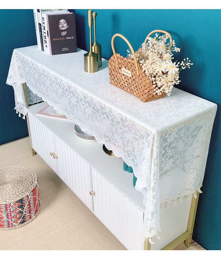 Elegant Lace Table Runner & Furniture Cover – Non-Slip, Dust-Proof – Modern Boho Home Decor (60×60 To 60×300cm, White/Beige)_voghion.com