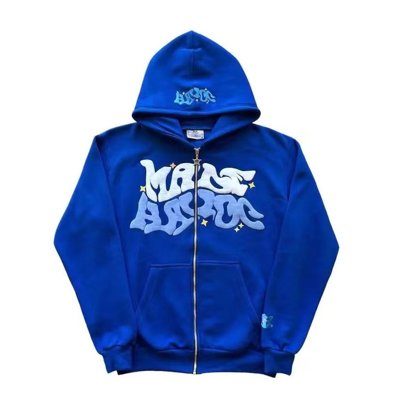 Herretøj street hiphop skum bogstavprint cardigan lynlås hættetrøje ungdom fritidstrøje_voghion.com