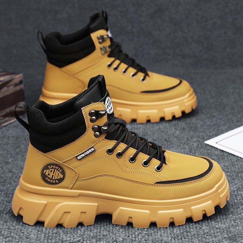 Efterår High Top Martin Herre Arbejdssko Trendy Og Alsidige Tykke Såler Britiske Støvler Korte Vandrestøvler_voghion.com