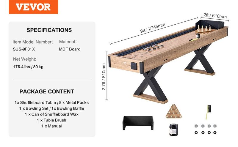 VEVOR 9 Ft Shuffleboard Table 2 In 1 Shuffleboard And Bowling Combo Game Set_voghion.com