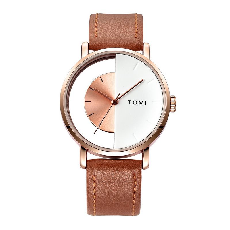 Orologio al quarzo unisex casual neutro con cinturino trasparente a metà lato e design cavo TOMI_voghion.com