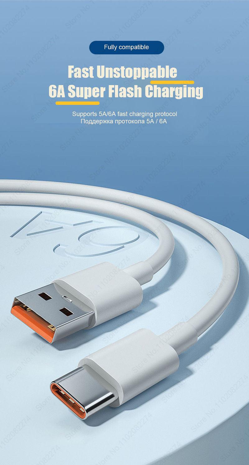 Originele 120W Super Snel Opladen Kabel 6A Usb Type C Kabel Voor Xiaomi Mi 12 13 Pro Redmi Note 11 12 Data Lijn Oplader Accessoires_voghion.com