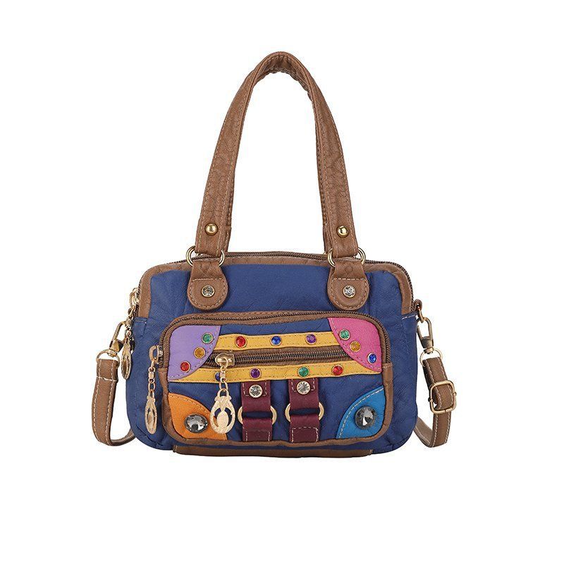 Borsa a mano da donna, piccola, alla moda, nuova, in morbida pelle lavata, con tracolla a blocchi di colore_voghion.com