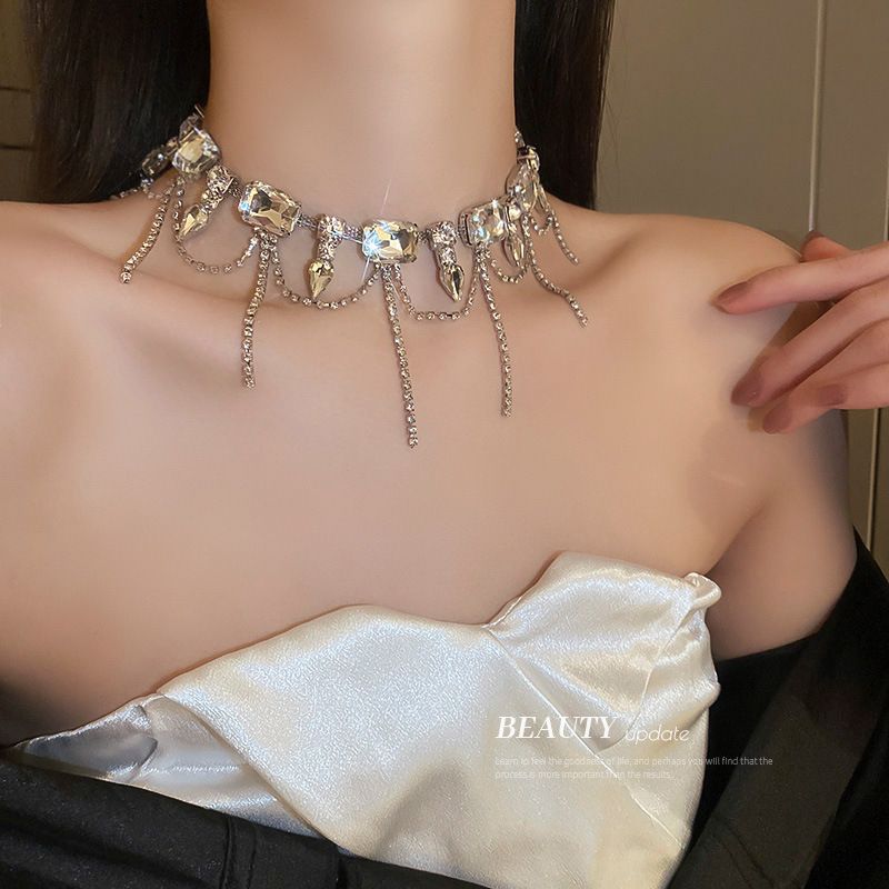 Ciucure exagerat cu diamant și claviculă luxoasă, Sese elegant avansat, colier cu anunțuri reci și largi, adormet pentru_voghion.com
