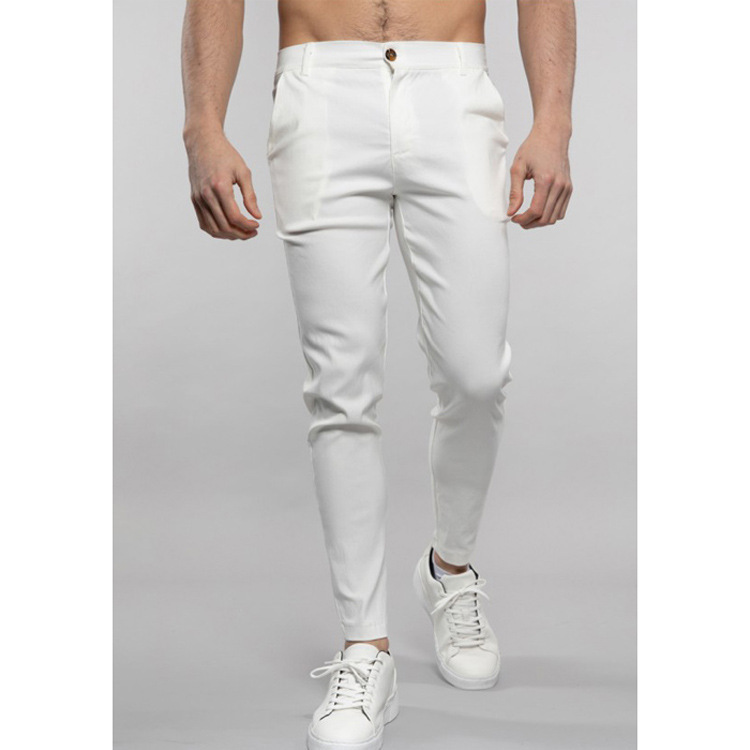Vêtements pour hommes, tendance, couleur unie, coton, décontracté, petit pied, jambe droite_voghion.com