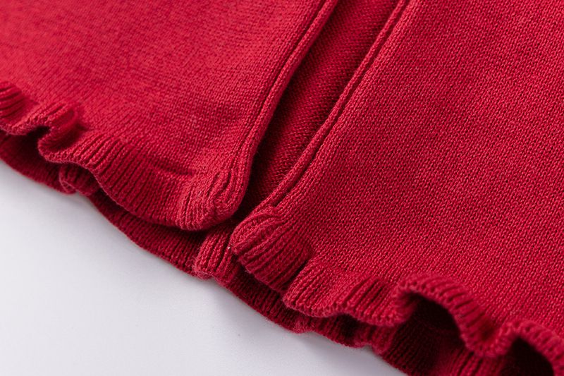 Handgefertigte Strickjacke mit Perlenbesatz und Spitzenbesatz für Mädchen von Mother & Kids – Weicher Strickpullover mit Rundhalsausschnitt und langen Ärmeln (Weiß/Rosa/Burgunderrot, 90–160 cm)_voghion.com