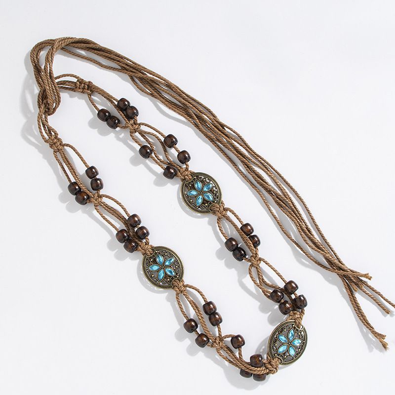 HOT Bohemian Butterfly Water Dia Woven Ethnic Handmade Wooden Bead Women's Belt Casual Vacation Style Waist Rope_voghion.com