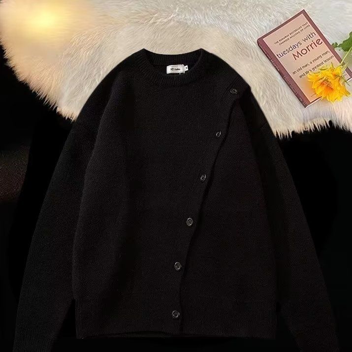 Herrenbekleidung Herbst und Winter neue Version des grünen halboffenen Strickjackenpullovers für Herren mit lockerem Rundhalspullover-Design und Nischenpullover_voghion.com