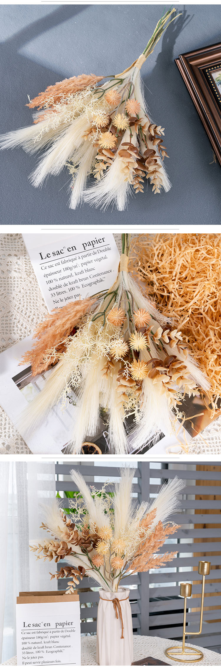 Decorative flower Riko Eucalyptus bride's handbook artificial flower home fake flower bouquet wall decoration CF01324_voghion.com