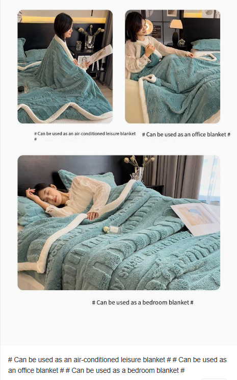 Light Luxury Rabbit Plush Blanket Thickened Warm Comfortable Cotton Velvet Blanket Siesta Air Conditioner Blanket Leisure Sofa Letter Cross-border_voghion.com
