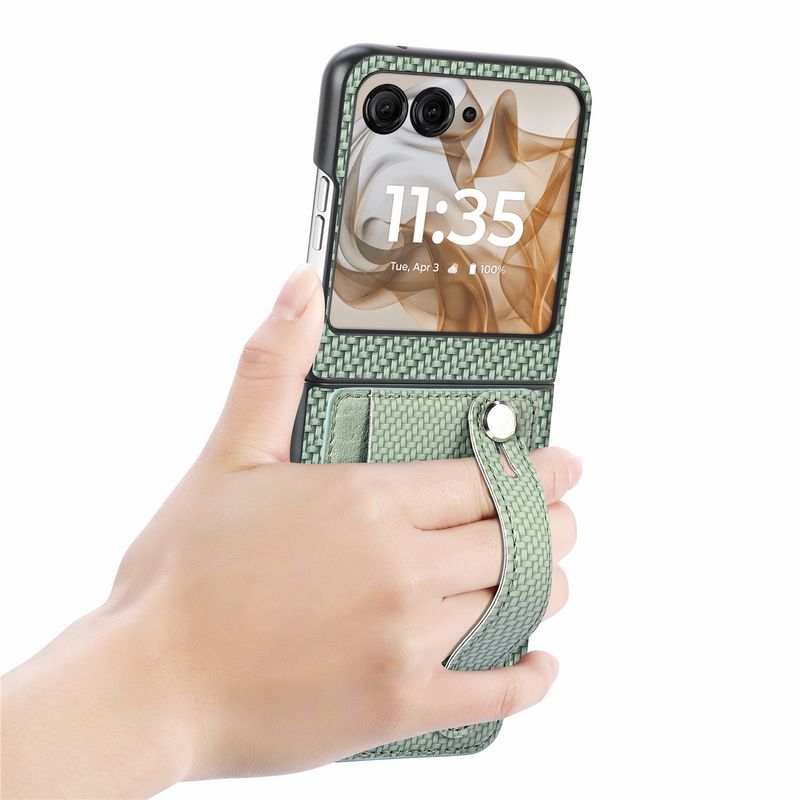 TechGlobe Compatible With Motorola Razr 60 Ultra Phone Case Carbon Fiber Texture Multi-Functional Holder Stand Insert Card Leather_voghion.com
