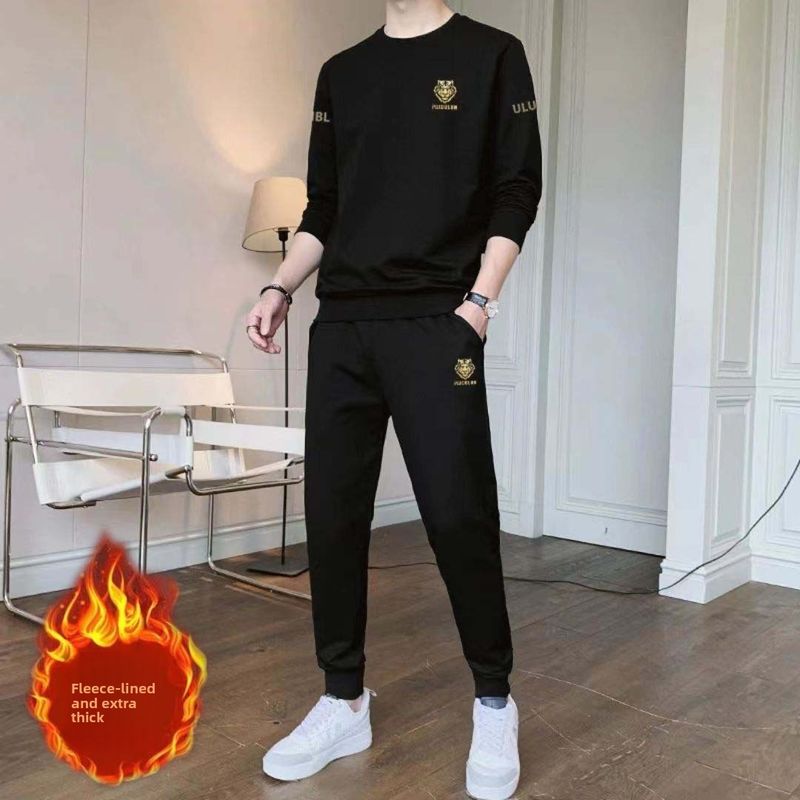 Costume décontracté pour homme, mode automne, nouveau, col rond, manches longues, sport, jeunesse, polyvalent, simple, ensemble deux pièces pour homme_voghion.com