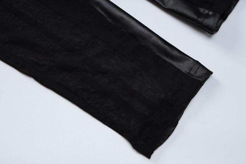 Tuta da donna a maniche lunghe con cerniera posteriore in rete patchwork con collo tondo_voghion.com