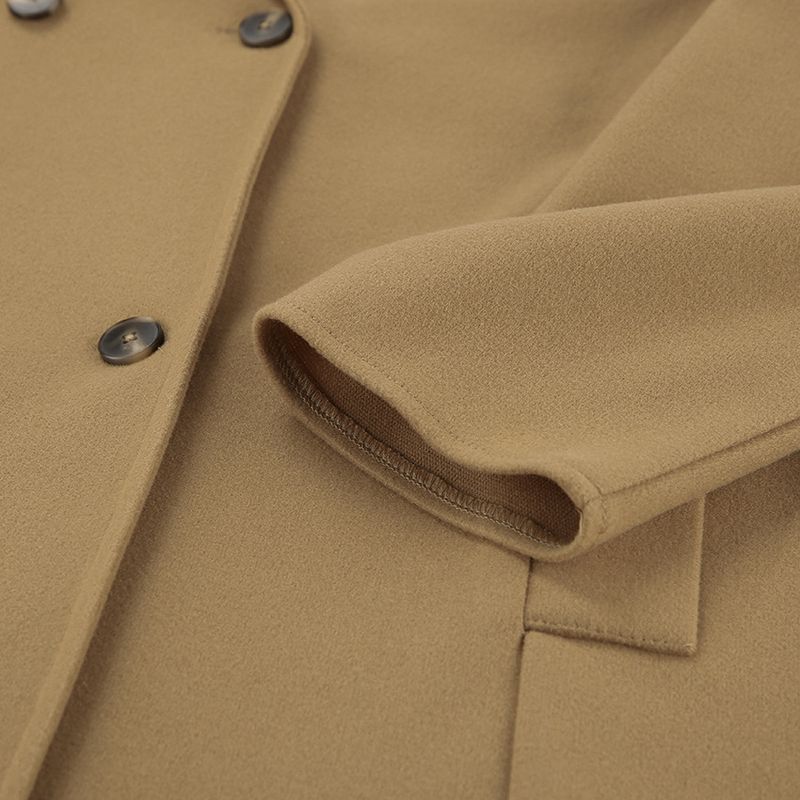 2025 Herbst-Winter-Wollmantel, mittellang, locker, verdickt, braun, zweireihig, Wolljacke, Pendler-Damenbekleidung_voghion.com
