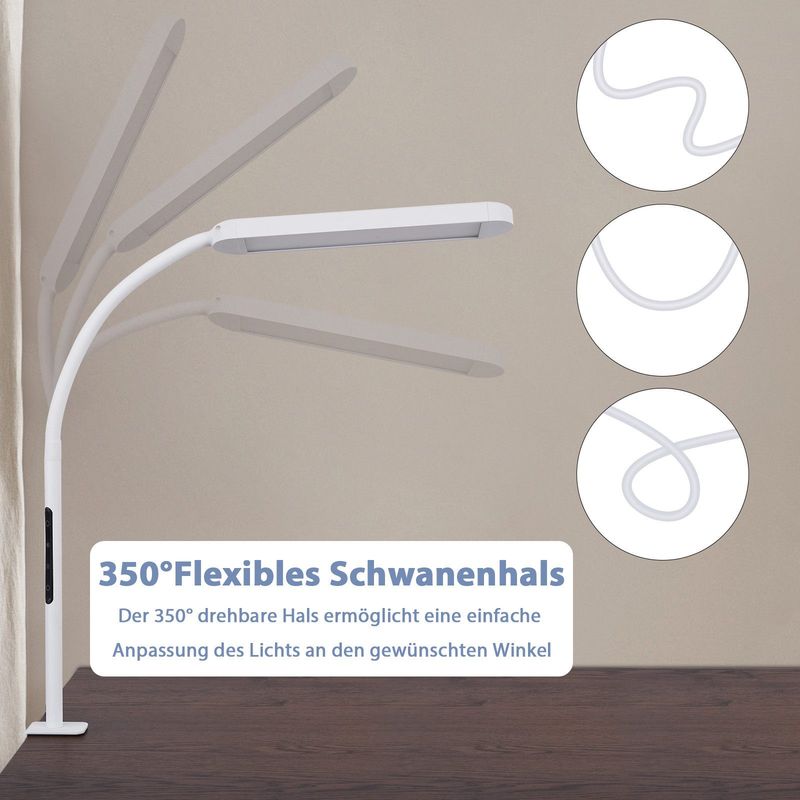 Glitzerlife Schreibtischlampe Weiß LED Dimmbar - 11W Klemmbar Tischlampe Mit Stecker 5 Farbtemperatur-Helligkeitsstufen Mit Timerfunktion Nachtlicht-Modus_voghion.com